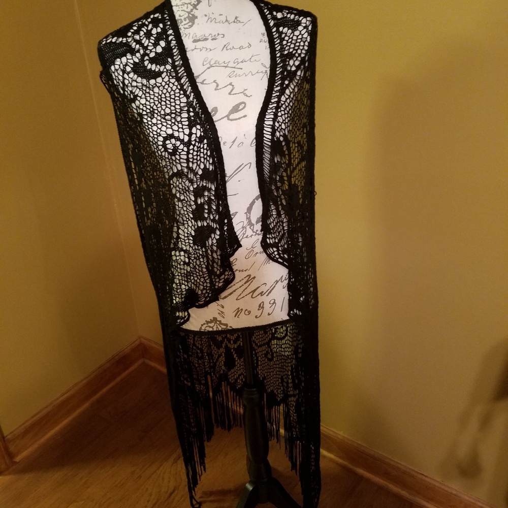 Beautiful black lace duster vest